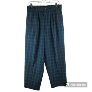 Preswick & Moore Tartan Plaid Dress Pants Mens 30x28 Cotton Seersucker Pleated - Picture 1 of 9