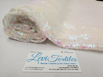 Iridescent White Glitz Sequins Fabric / 3mm Sequin on Poly Mesh BTY  - Image 1 of 4