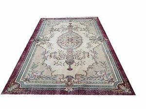  8'8"x5'1" Aqua Creme Burghandy Grün Oushak Vintage Teppich Carpet Tapis Teppich   - Bild 1 von 11