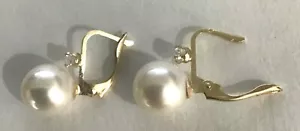 Nuova perla oro 14k 9 mm con orecchini diapositiva Euroback - Foto 1 di 4