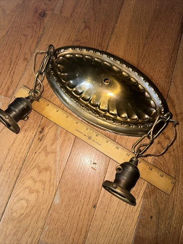 Antique Vintage Brass Ceiling Mount Light Fixture Double Hanging Lights! Cover