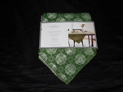 Threshold Target Green Print Table Throw NEW 50 x 50" Cotton Linen Tablecloth - Image 1 of 4