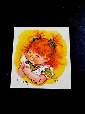 1 VTG Crestwick Charlot Byj Xmas Greeting Card Redhead Girl W/ 4 Leaf Clover - Image 1 of 3