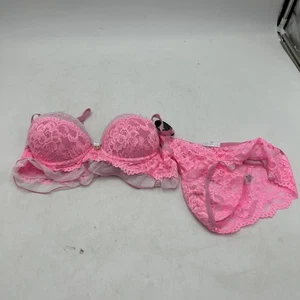 Império Moda Íntima Lingerie Set Women's Medium Pink Lace Bra Panty, M - Picture 1 of 8