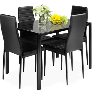 5 Piece Kitchen Dining Set Glass Metal Table and 4 Chairs Breakfast Furniture - Picture 1 of 8