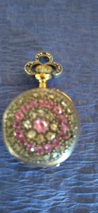 Antique Victorian Gold Fob Watch Diamond Ruby Pendant 2.3cm Vintage London - Picture 1 of 4