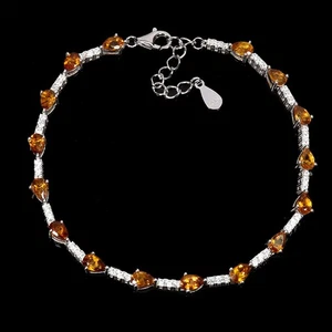 925 Sterling Silver Bracelet Pear Citrine 5x3mm Natural Gemstone Jewelry 7inches - Picture 1 of 13
