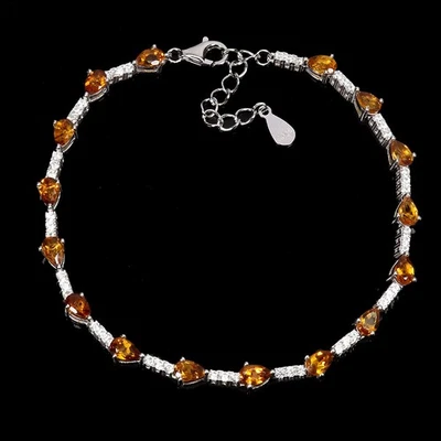 925 Sterling Silver Bracelet Pear Citrine 5x3mm Natural Gemstone Jewelry 7inches - Image 1 of 4