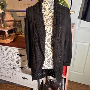 Eddie Bauer Black Knit Open High Low Sweater Sz Large - Picture 1 of 7