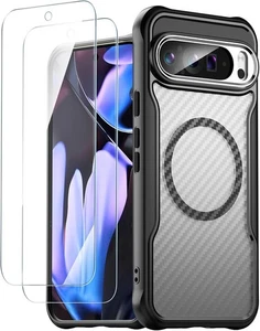 AOKUMA Carbon Fiber Magnetic Case + 2 Screen Protectors for Pixel 9 Pro - Picture 1 of 9
