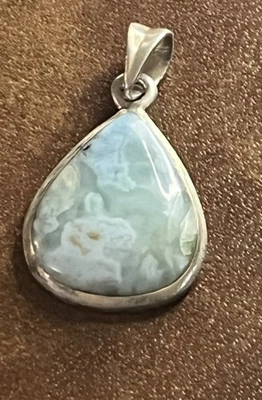 Sterling Silver 925 Larimar Gemstone teardrop Pendant 1” blue green - Image 1 of 4