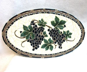 Blaue Trauben Mosaik Kunst, handgefertigte Keramik Mosaik Wanddekoration, 16" x 9" Horiz. Oval - Bild 1 von 4