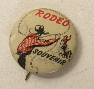 Rodeo Souvenir Pinback Button (B9B-39/JSF6) Bronco Rider & Roper Cowboy - Picture 1 of 6