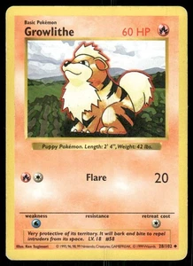 Pokemon Tcg Growlithe [Shadowless] #28 Pokemon Base Set LP - Picture 1 of 2