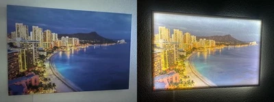 LED Light-Up Canvas Wall Art 24"x36" Night Waikiki Beach Diamond Head Honolulu - Image 1 of 4