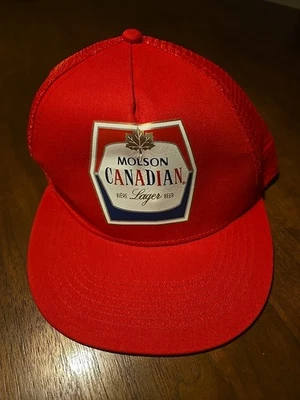 Classic Molson Canadian Trucker Cap Mesh Hat Red Adjustable Vintage Logo - Image 1 of 4