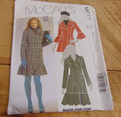 McCalls Misses Lined Jacket Coat Belt #5717 Sewing Pattern Sz 4-12 UNCUT - Image 1 of 2