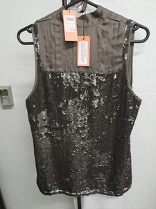 REISS Cecile SL SEQUIN shirt blouse 51 Militory 713 UK 14 Brown - Picture 1 of 4