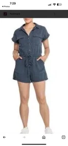 Nicole Miller Home Braided Rope Tie NWT Romper - linen/lyocell Faded Black S - Picture 1 of 13