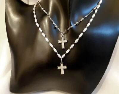 EDELSTAHL *** Perlmutt Kreuz Anhänger mit Kette Kreuzkette - Bild 1 von 4