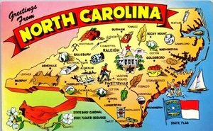 Vintage Greetings Map Points of Interest Postcard North Carolina NC Tourism 1957 - Picture 1 of 3