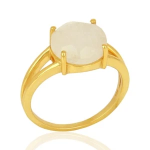 925 Sterling Silver Rainbow Moonstone Round Shape Fabulous Ring Jewelry - Picture 1 of 4