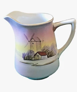 Meito Japan Hand Painted Windmill Cabin 4" Porcelain Creamer - Picture 1 of 13