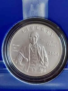 2004 Thomas Alva Edison Collectors Set Silver Dollar In Original Box T149 - Picture 1 of 6