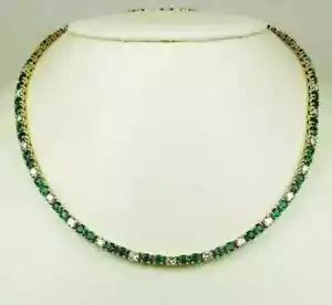 15Ct Round Cut Simulated Green Emerald Tennis Necklace 14K Yellow Gold Plated - Picture 1 of 3