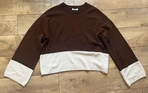 525 Cashmere 100% Cashmere Cocoa/Beige Cropped Loose Fit Sweater Size M - Picture 1 of 2