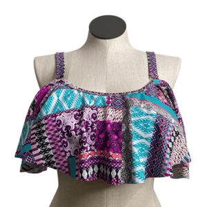 Raisins Curve Womens Tortuga Flounce Bikini Top 18W Cold Shoulder Shelf Bra - Picture 1 of 7