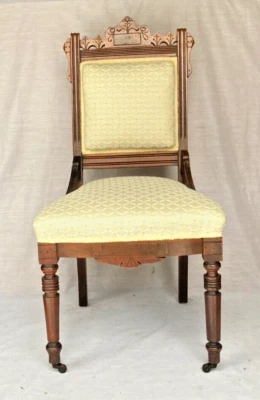 Antique Victorian Eastlake Carved Solid Wood Upholstered Parlor Chair - Rare!! - Image 1 of 3
