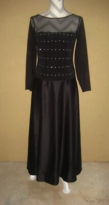 JS Collections black mesh/satin rhinestone bodice drop waist evening gown 10 - Image 1 of 4