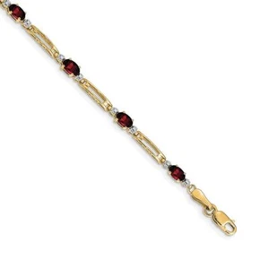 10K Solid Yellow Gold Diamond Garnet Tennis Bracelet - Picture 1 of 10