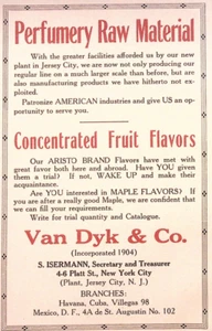 Pubblicità stampa 1916 Van Dyk & Co Profumeria materia prima S. Isermann New York City - Foto 1 di 2
