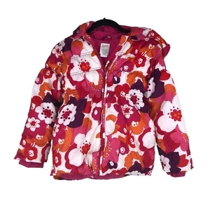 Gymboree Girl sz 7-8 Floral Puffer Coat, Jacket W/Pink Fleece Lining - Picture 1 of 7