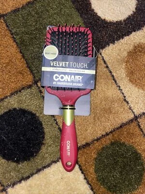 Conair Velvet Touch Paddle Hairbrush Nylon Bristles  Soft-Touch Hand Red New - Image 1 of 2
