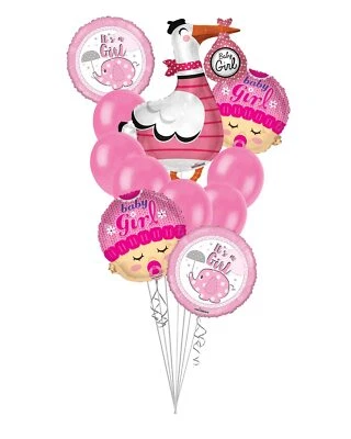 Ramo de globos con cabeza de cigüeña y bebé It's a Girl (11 globos) - Viva Party Foto 1 de 4