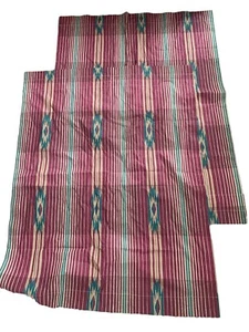 Vtg Aztec Southwest Tribal Curtain Panels 53”x41” Hand Made Set Of 2 Red Green - Picture 1 of 5