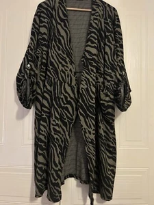 Roman Long Khaki Animal Print Cardigan Coatigan Large - Picture 1 of 8
