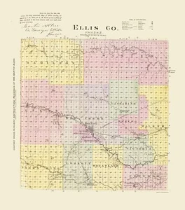 Historische Grafschaftskarte - Ellis County Kansas - Everts 1887 - 23 x 26.07 - Bild 1 von 20