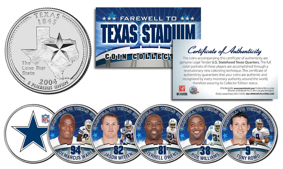 DALLAS COWBOYS 6-Coin TX State US Quarters Set TEXAS STADIUM FAREWELL COLLECTION Foto 1 de 1