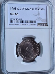 Denmark 1 Krone 1963 CS NGC MS 66 - Picture 1 of 2