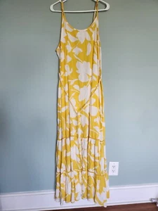 Maxi Vestido AVA VIV Talla Grande 1X Sin Mangas Amarillo Blanco Floral En Niveles - Imagen 1 de 11