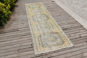 Alfombra Turca 35''x125"" Oushak Corredor Tribal Vintage Pasillo Amarillo Alfombra 2x10 - Imagen 1 de 10