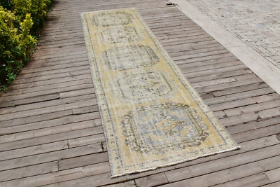 Tapis Turc 35''x125'' Oushak Tribal Runner Vintage Couloir Jaune 2x10 Tapis - Photo 1/4