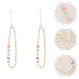 2pcs Portable Imitation Pearl Delicate Colorful Heart Phone Short Chain - Zdjęcie 1 z 12