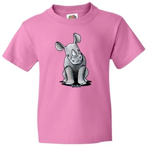 Inktastic Curious Rhinos Youth T-Shirt - KiniArt Rhino Rhinoceros Art Cartoon - Picture 1 of 12