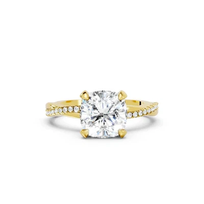 14K Lab-Created Diamond Cushion Cut Twisted Vine Hidden Halo Engagement Ring IGI - Image 1 of 4