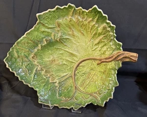 Majolika Eichenblatt Teller Schale Servierplatte Portugal 11” x 9” grün braun Vintage - Bild 1 von 3